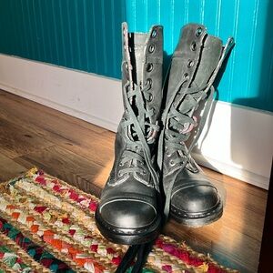 13” tall doc martens, plaid lined